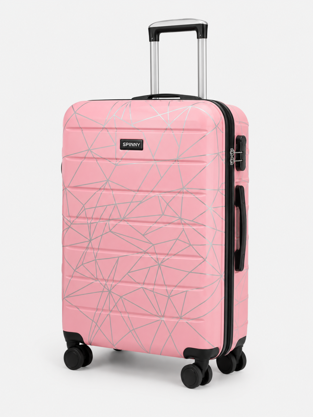 Pink Geometric Printed ABS Trolley with Black Fitting - Roamer India