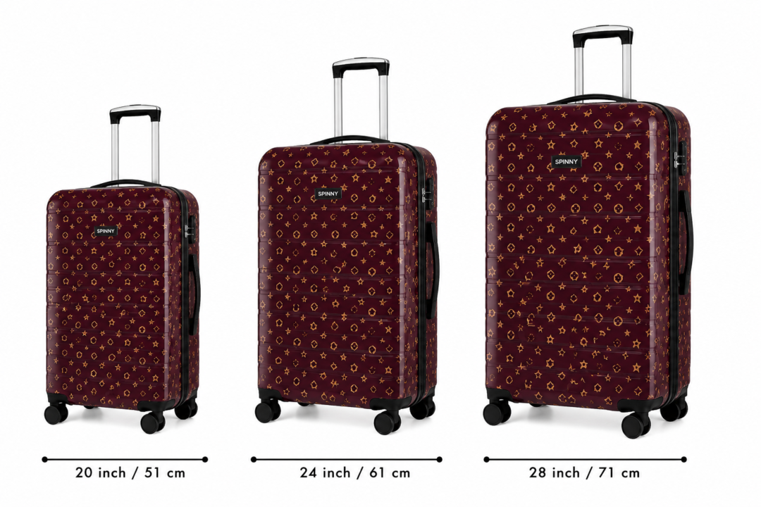 Maroon Star Printed ABS Trolley Suitcase Front View - Roamer India