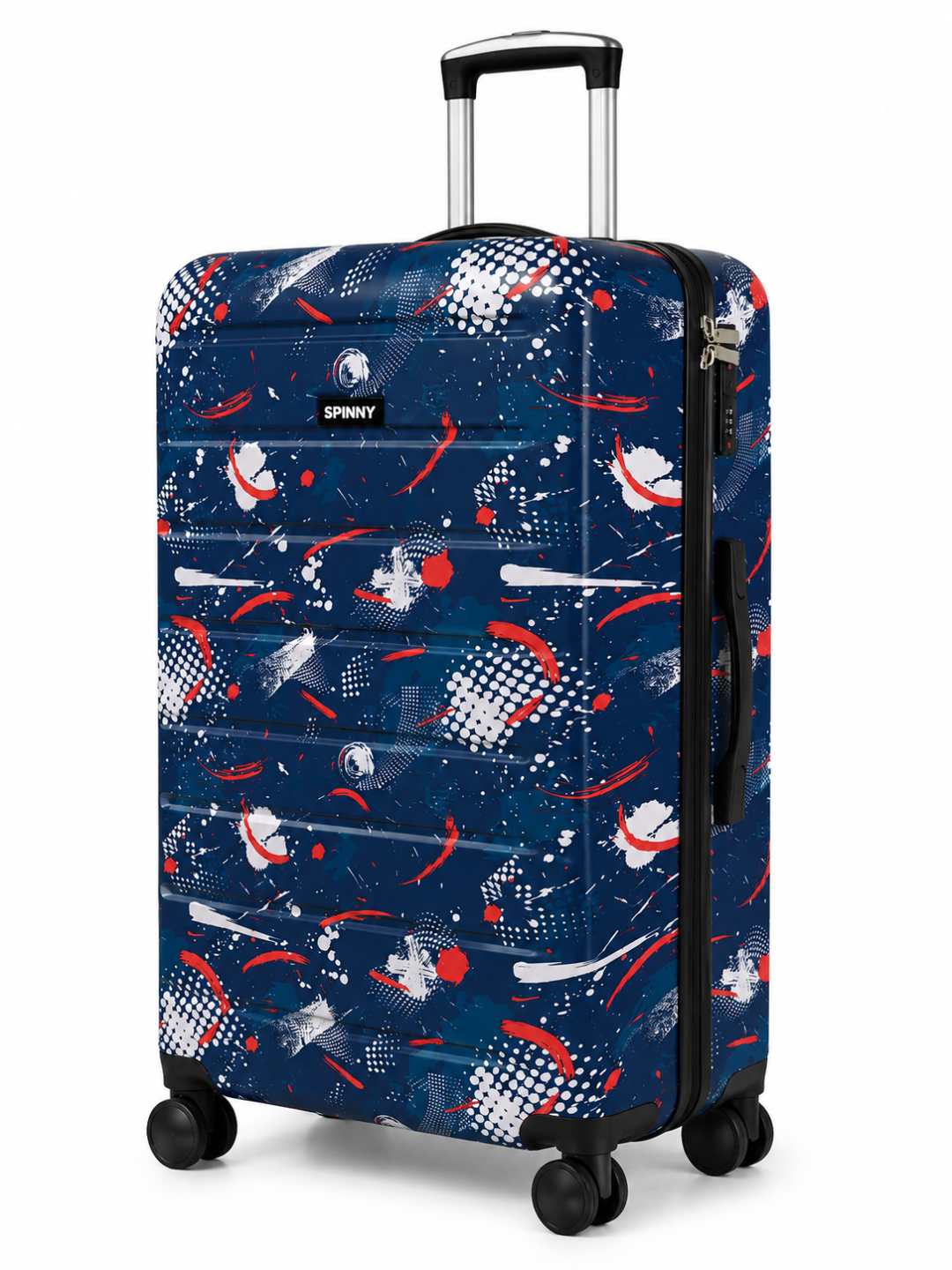 Navy Blue Abstract Splatter Printed ABS Trolley Luggage - Roamer India