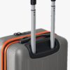 Close-up of the orange zipper and integrated combination lock.