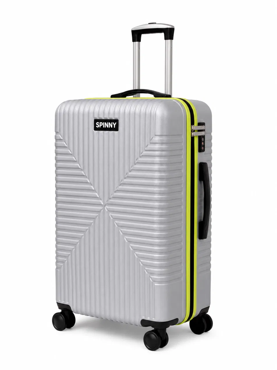 Silver ABS Trolley Luggage with Lime Contrast Fitting - Roamer India