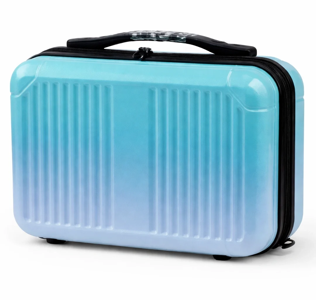 blue hard shell travel makeup case small cosmetic luggage bag
