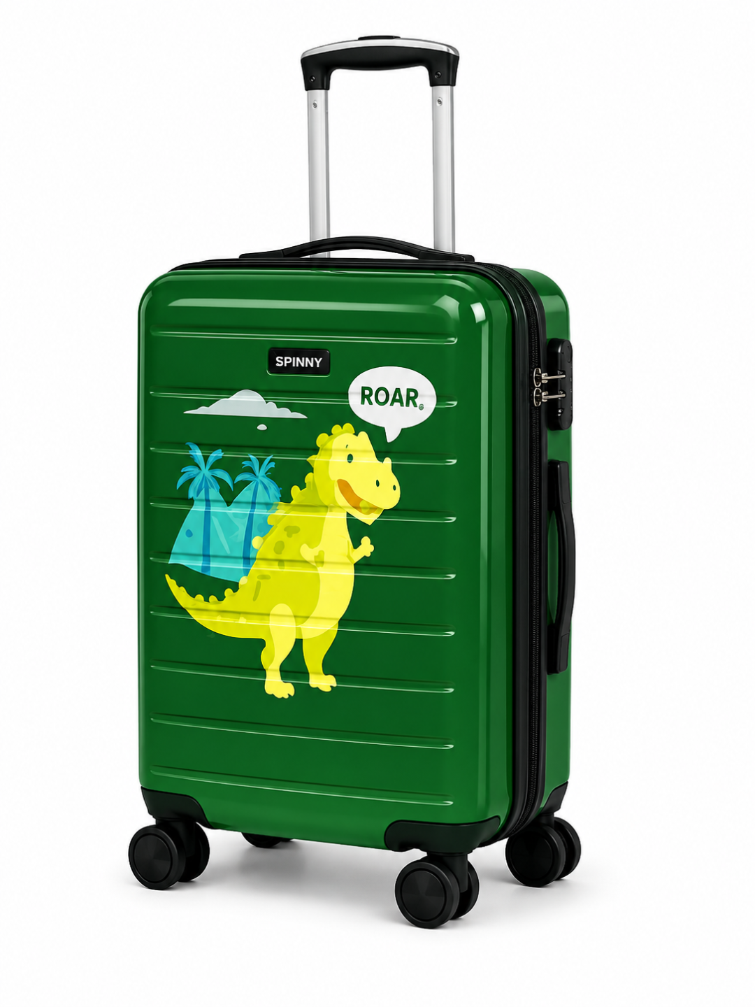 Green Dinosaur Printed ABS Kids Trolley Luggage - Roamer India