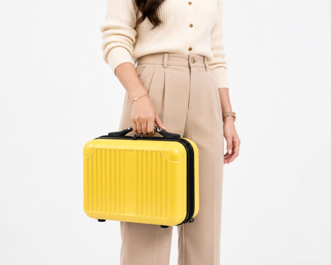 Yellow Textured ABS Vanity Box Front View - Roamer India