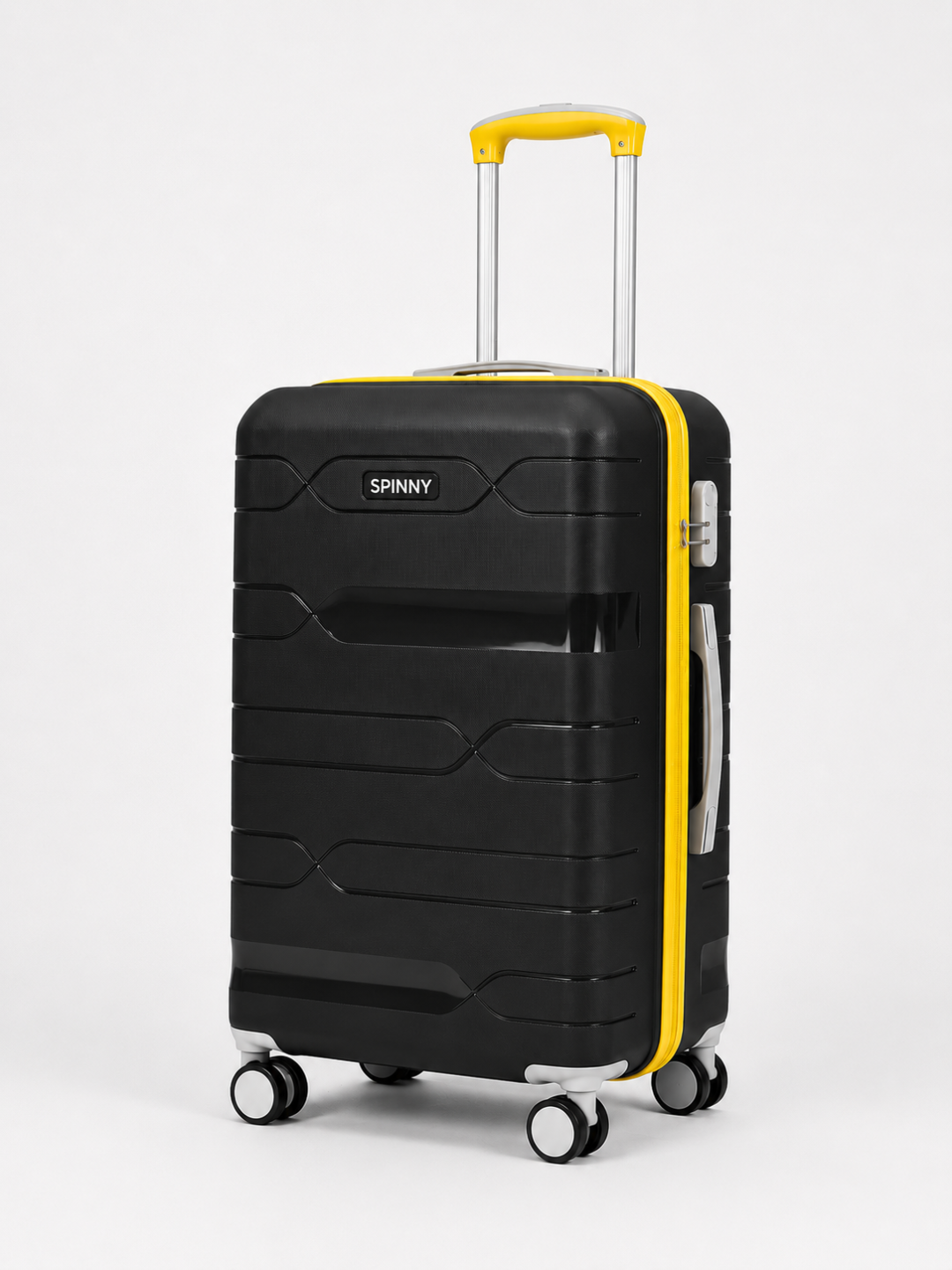 Black PP Trolley Luggage – Yellow Contrast Fitting