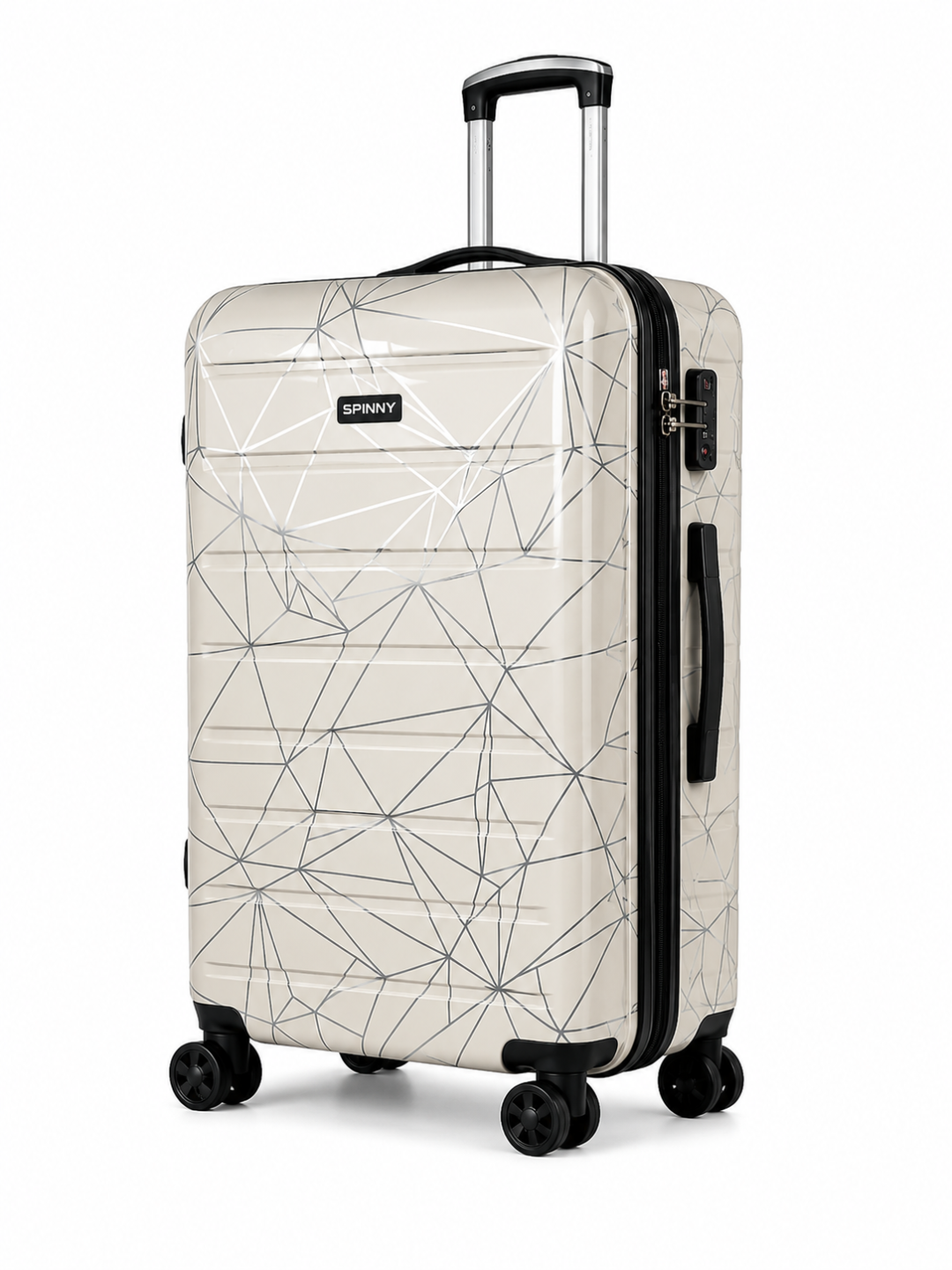 Cream Geometric ABS Spinner Luggage - Roamer India