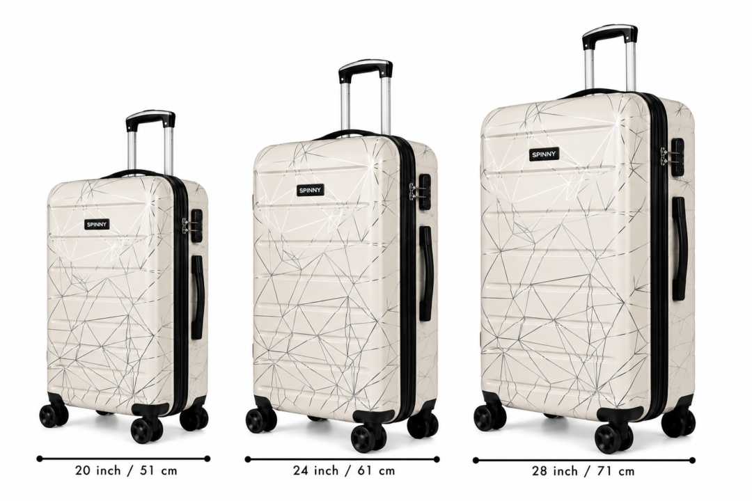 Cream Geometric ABS Trolley Suitcase Front View - Roamer India