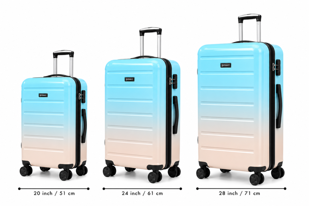 Turquoise Peach Ombre Printed ABS Trolley Suitcase Front View - Roamer India