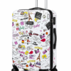 White Travel Doodle Printed ABS Trolley Luggage - Roamer India