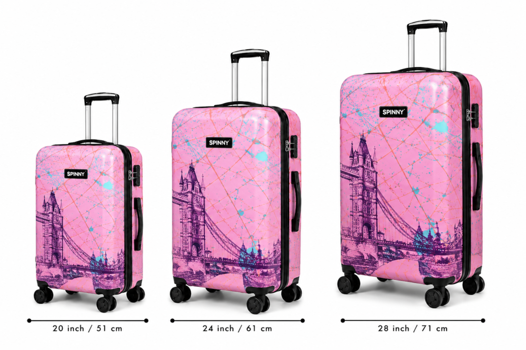 Pink London Bridge Printed ABS Trolley Suitcase Front View - Roamer India