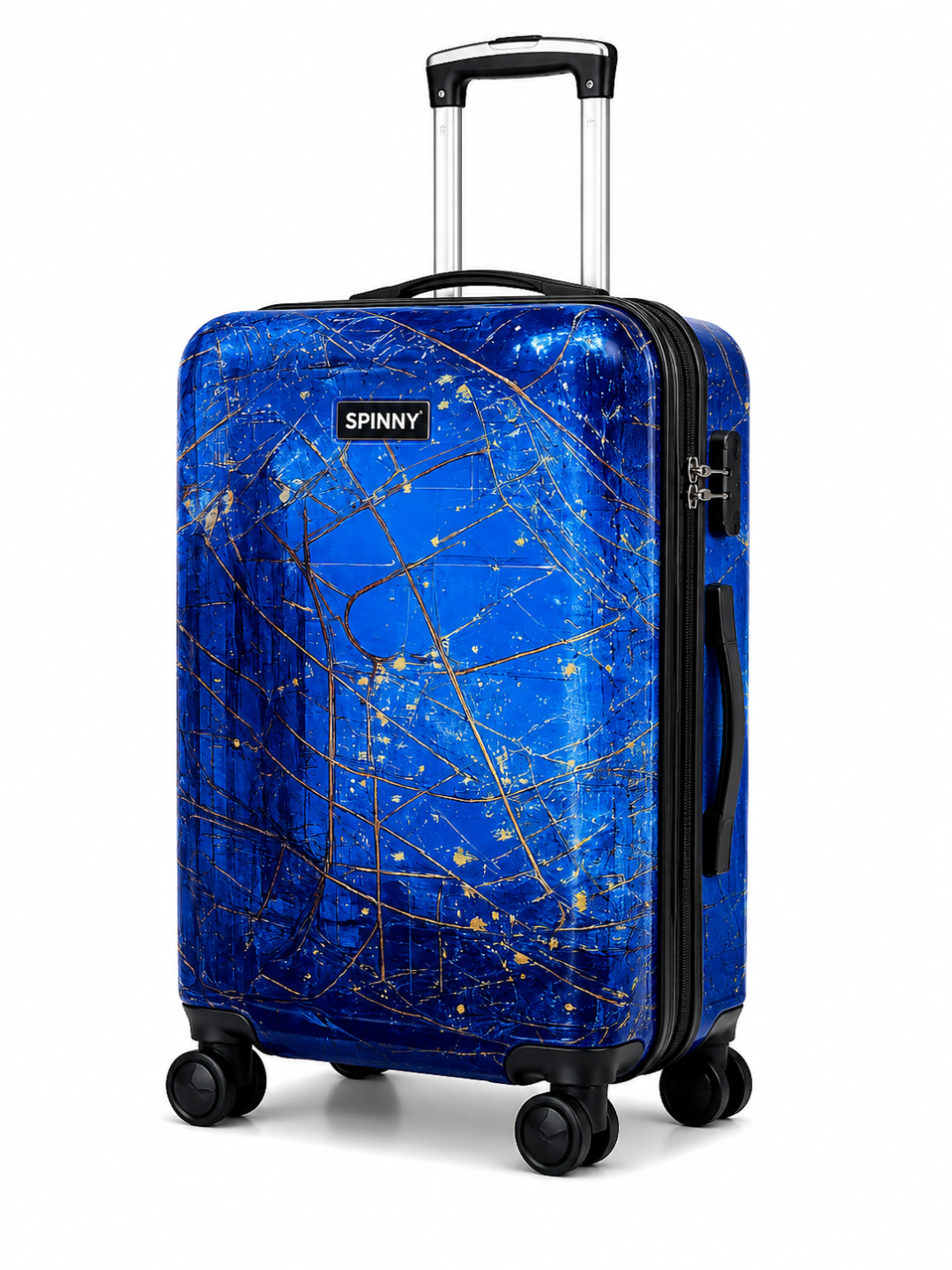 Blue Gold Crackle Marble Printed ABS Trolley Luggage - Roamer India