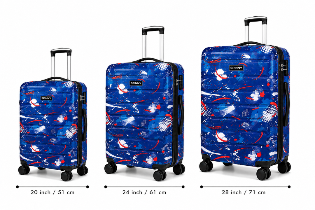 Royal Blue Abstract Splatter Printed ABS Trolley Suitcase Front View - Roamer India