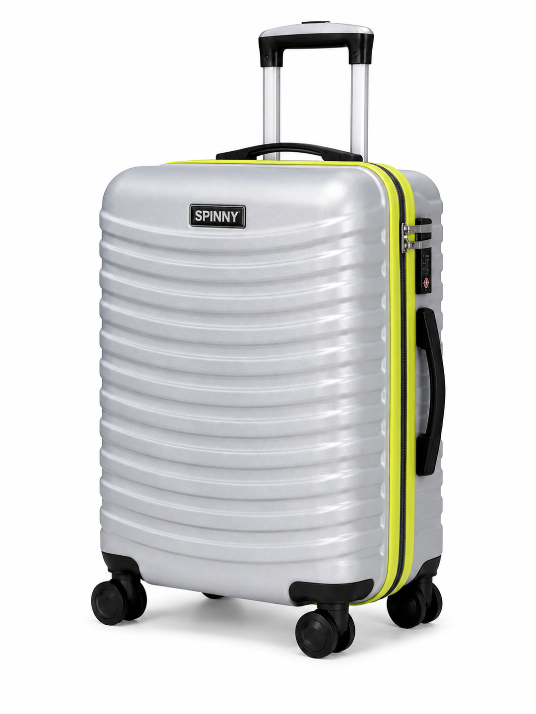 Silver PC Trolley Luggage with Lime Contrast Fitting - Roamer India