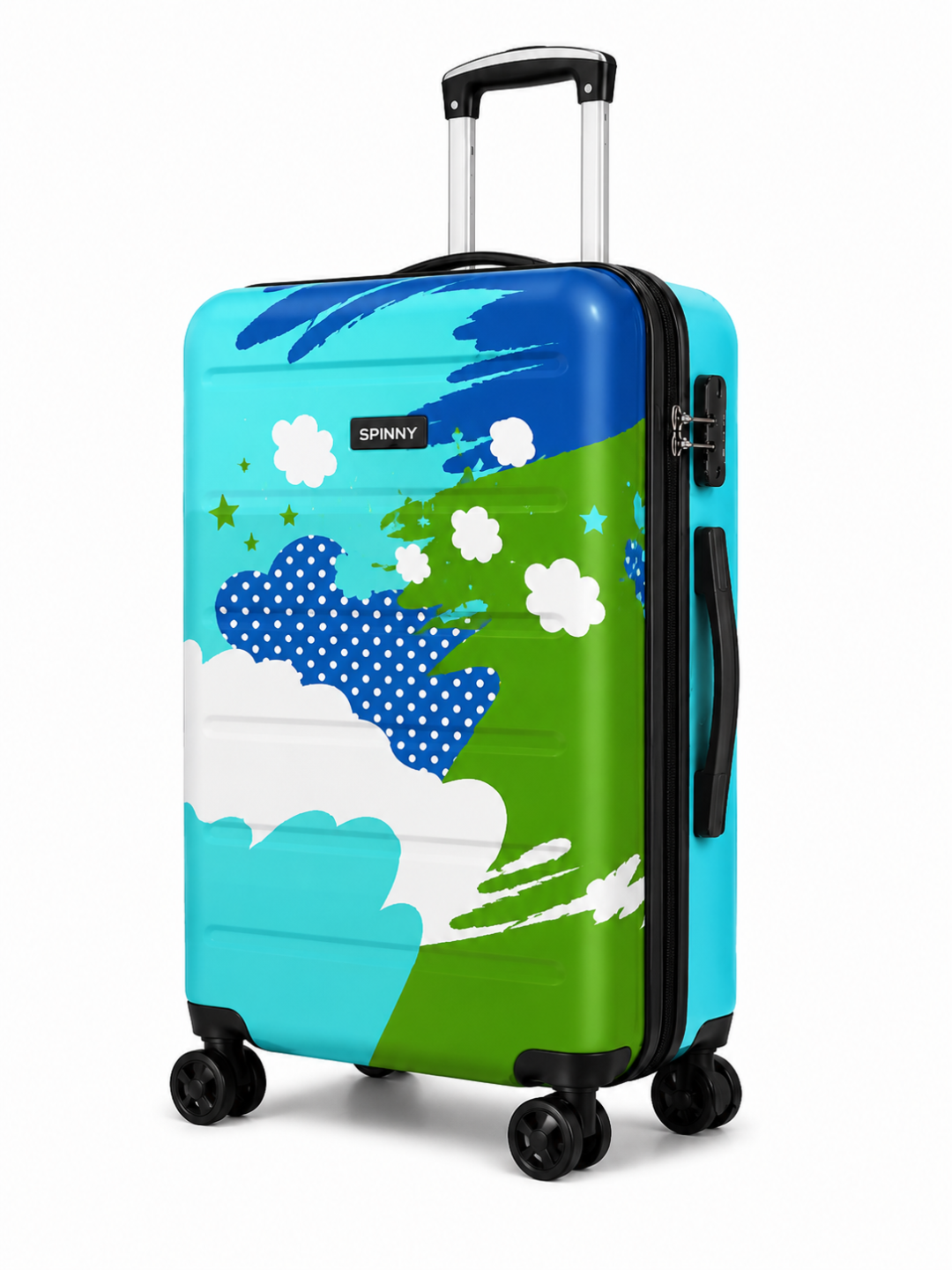 Turquoise Green Splatter Printed ABS Trolley Set - Roamer India