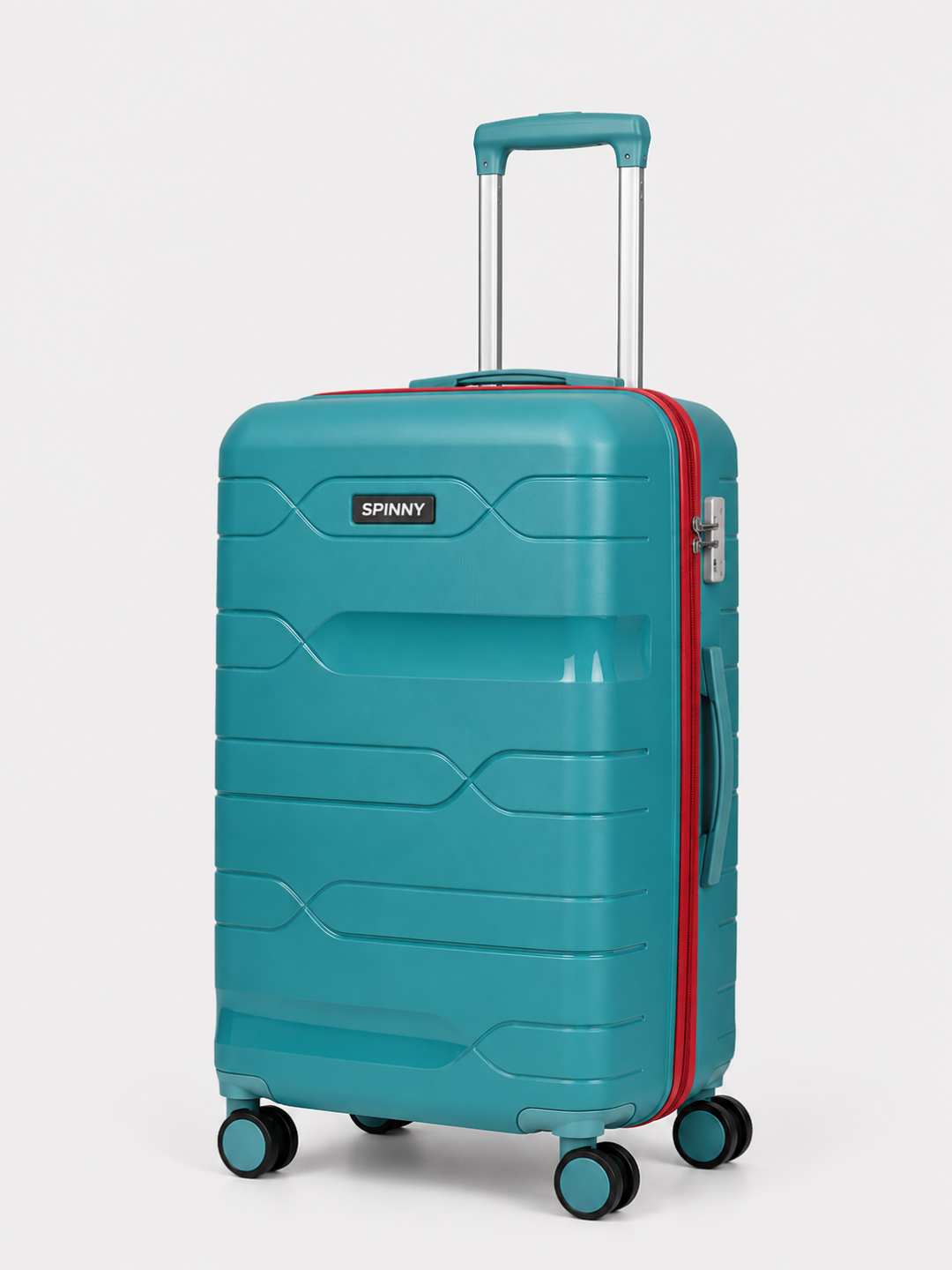 Teal PP Trolley Luggage – Red Contrast Fitting