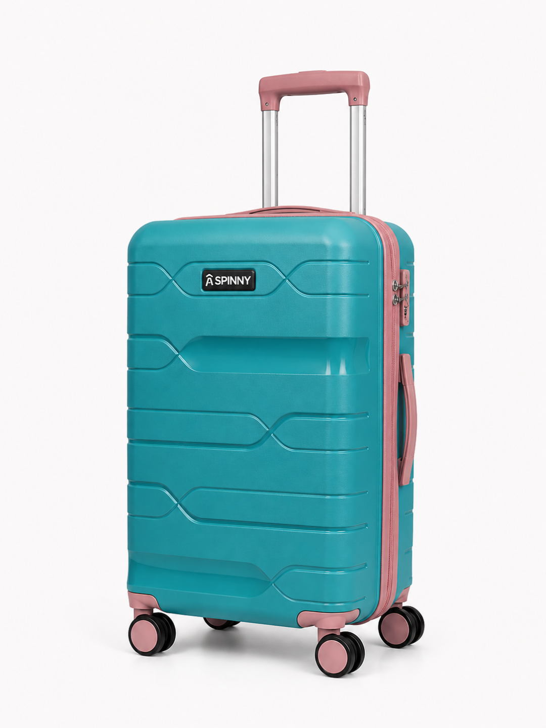 Teal PP Trolley Luggage – Pink Contrast Fitting