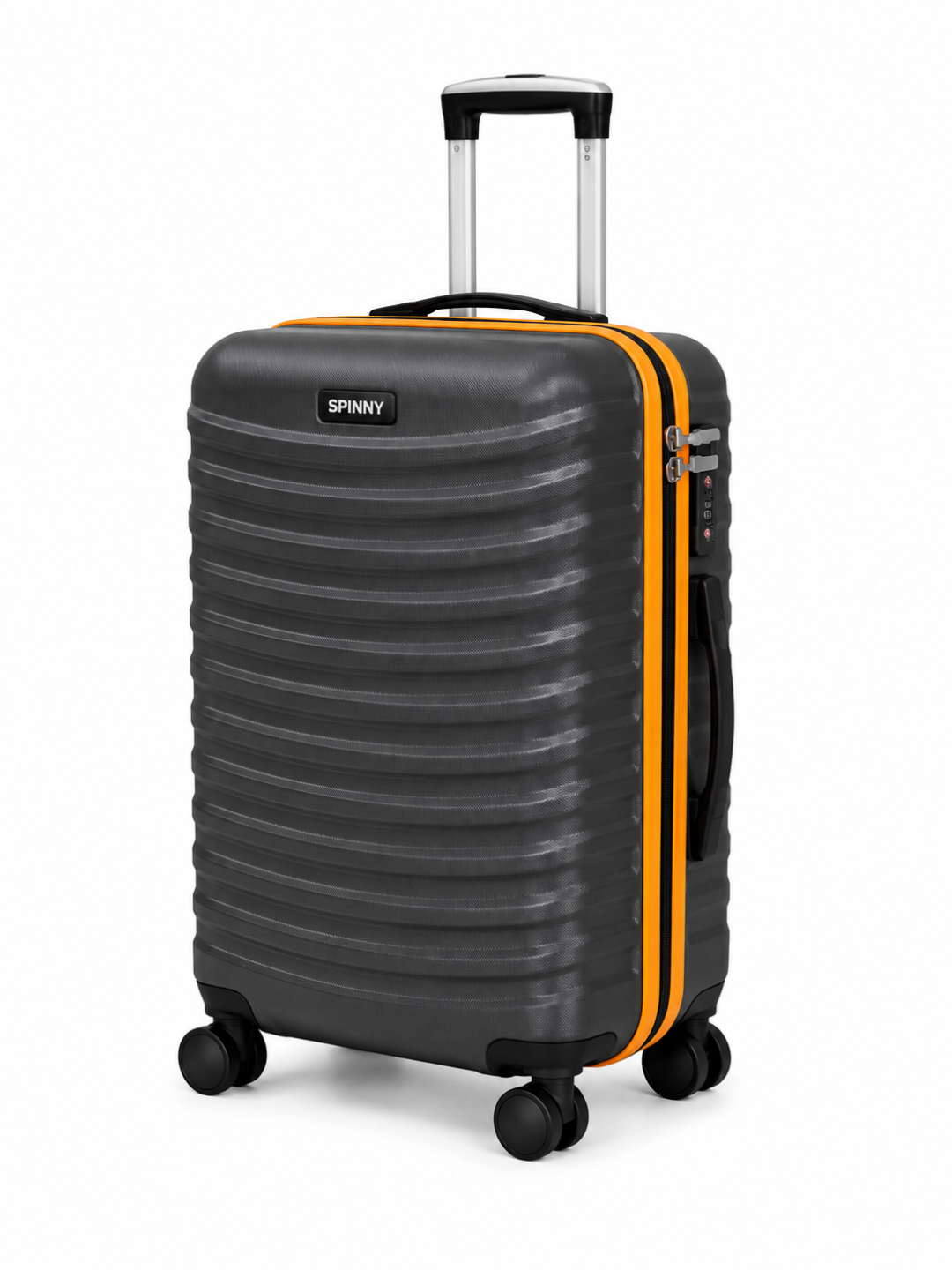 Black PC Trolley Luggage with Orange Contrast Fitting - Roamer India