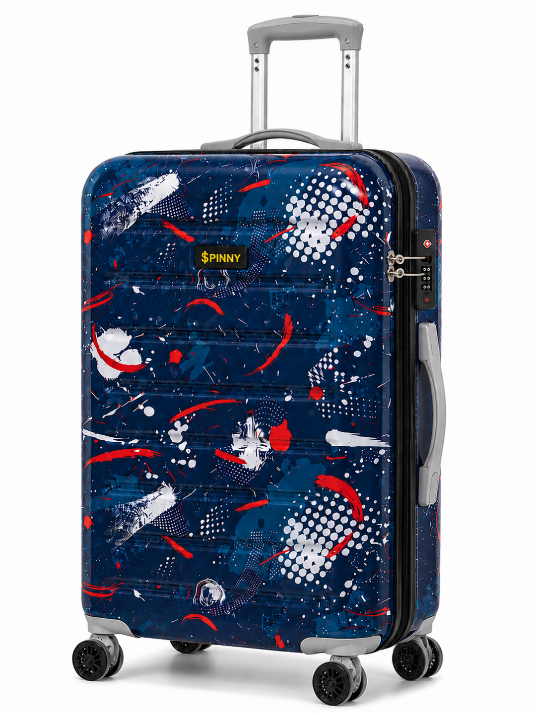 Navy Blue Abstract Splatter Printed ABS Kids Trolley Luggage - Roamer India