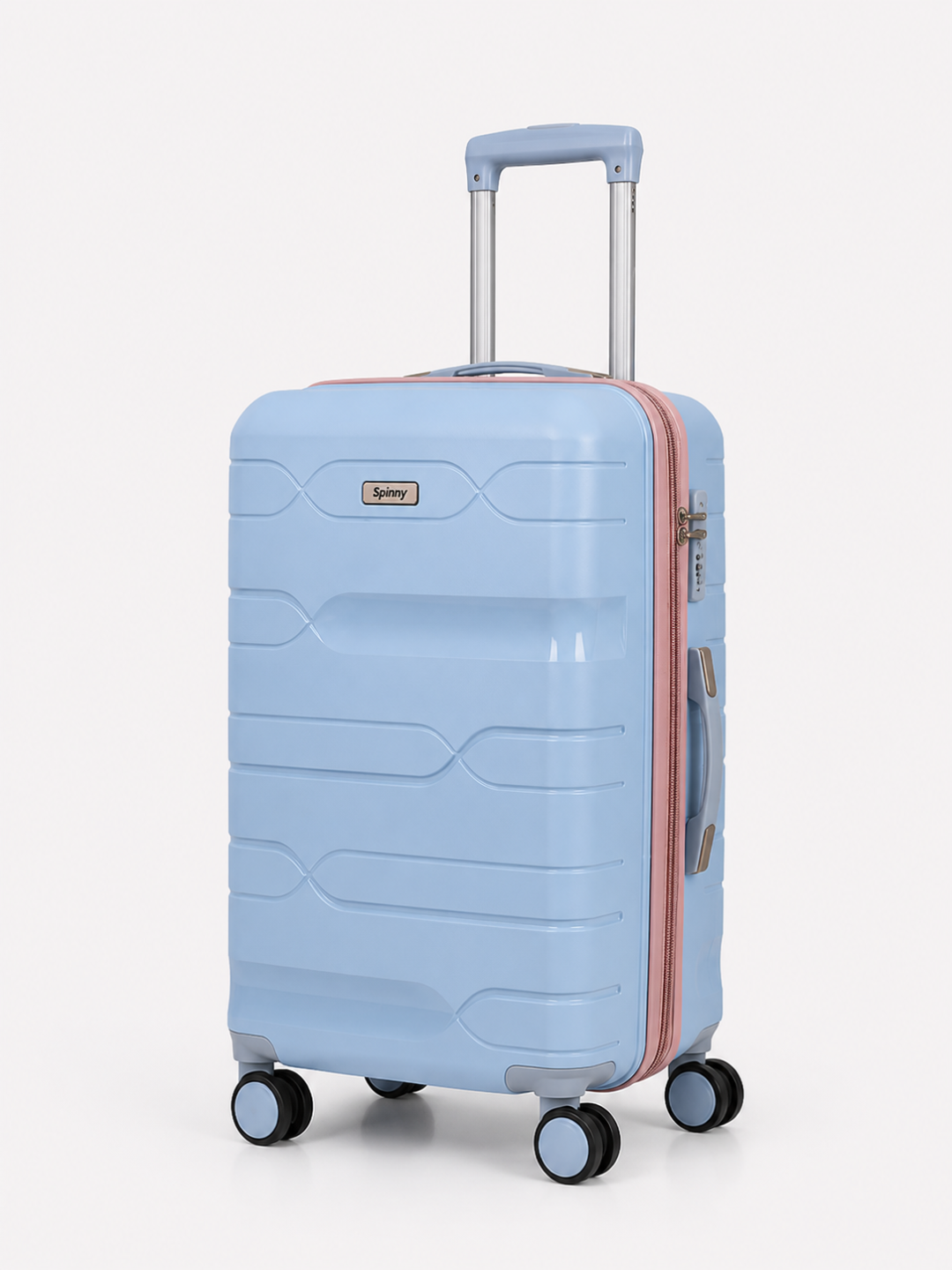 Light Blue PP Trolley Luggage – Pink Contrast Fitting