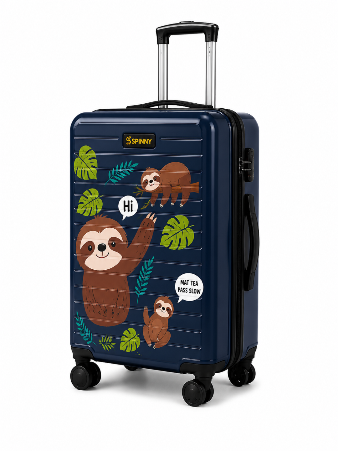 Navy Blue Sloth Printed ABS Kids Trolley Luggage - Roamer India