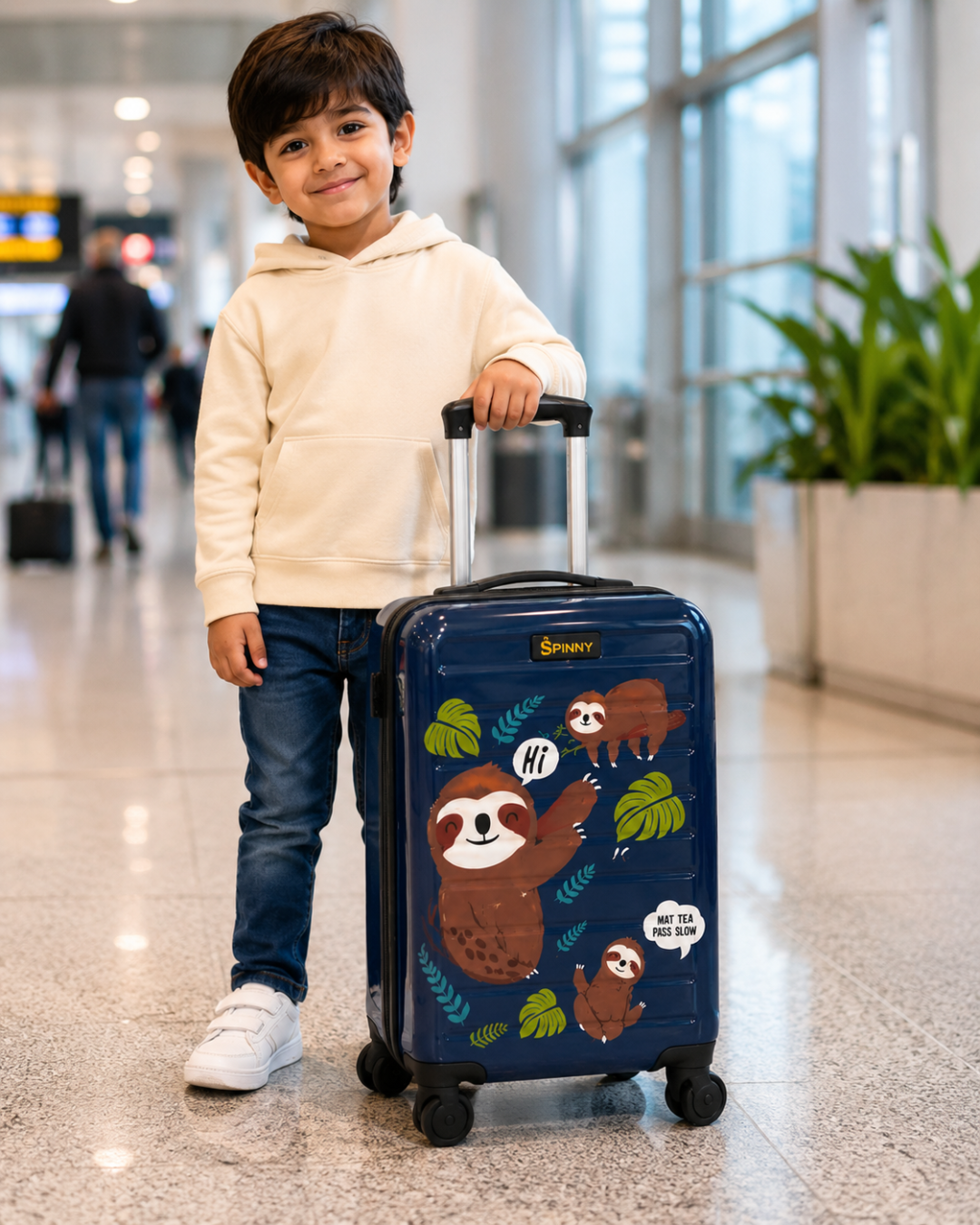 Sloth Printed ABS Kids Trolley Suitcase Front View - Roamer India