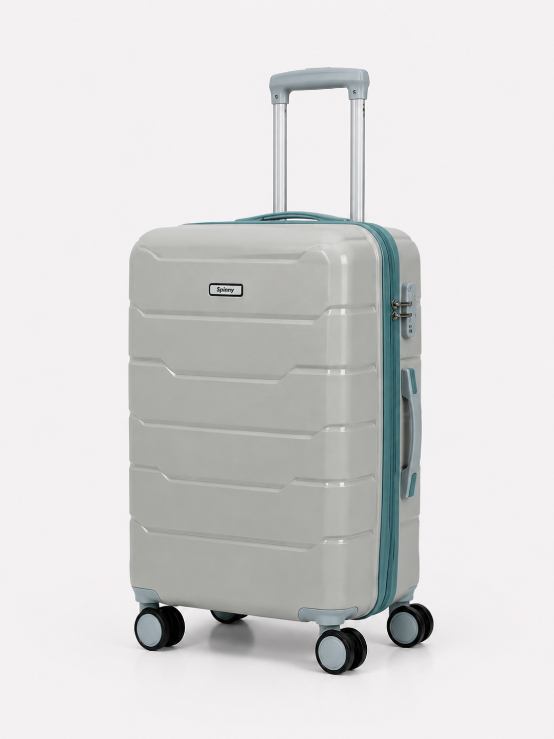 Grey PP Trolley Luggage – Teal Contrast Fitting