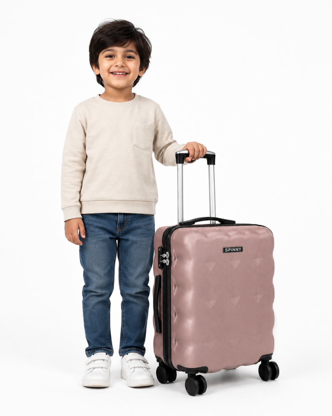 Quilted Puffy ABS Kids Trolley Suitcase Front View - Roamer India