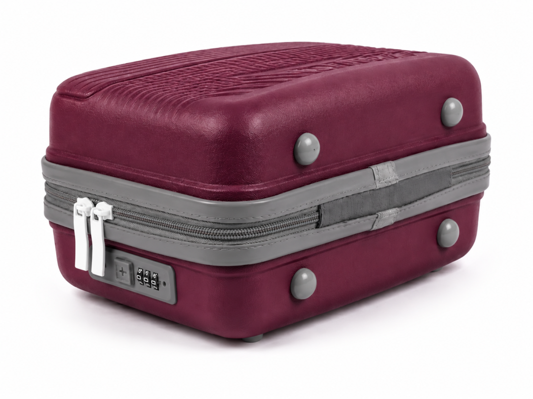 Wine Purple Premium ABS Vanity Box Bottom View with Protective Studs and Combination Lock - Roamer India