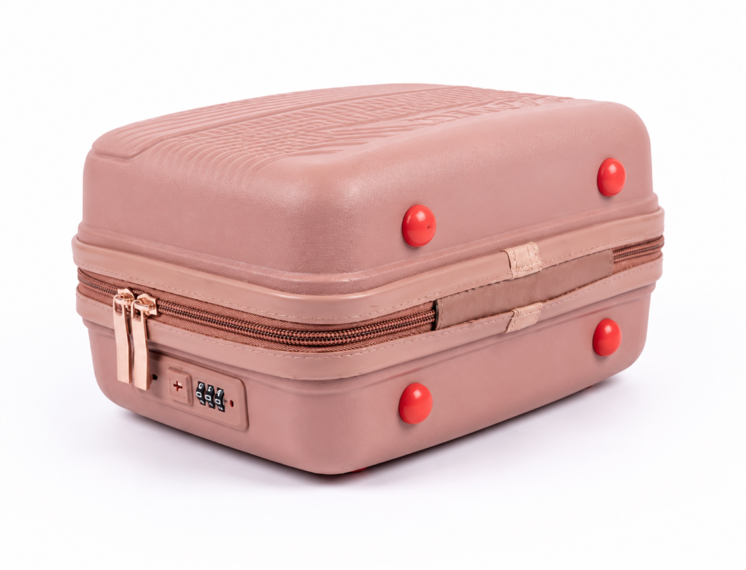 Blush Pink Premium ABS Vanity Box Bottom View with Protective Studs and Combination Lock - Roamer India