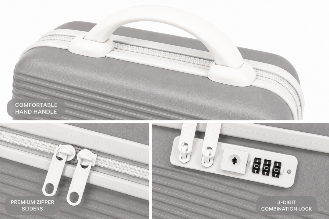 Ash Grey Premium ABS Vanity Box Comfortable Handle, Premium Zipper Sliders and 3-Digit Combination Lock - Roamer India
